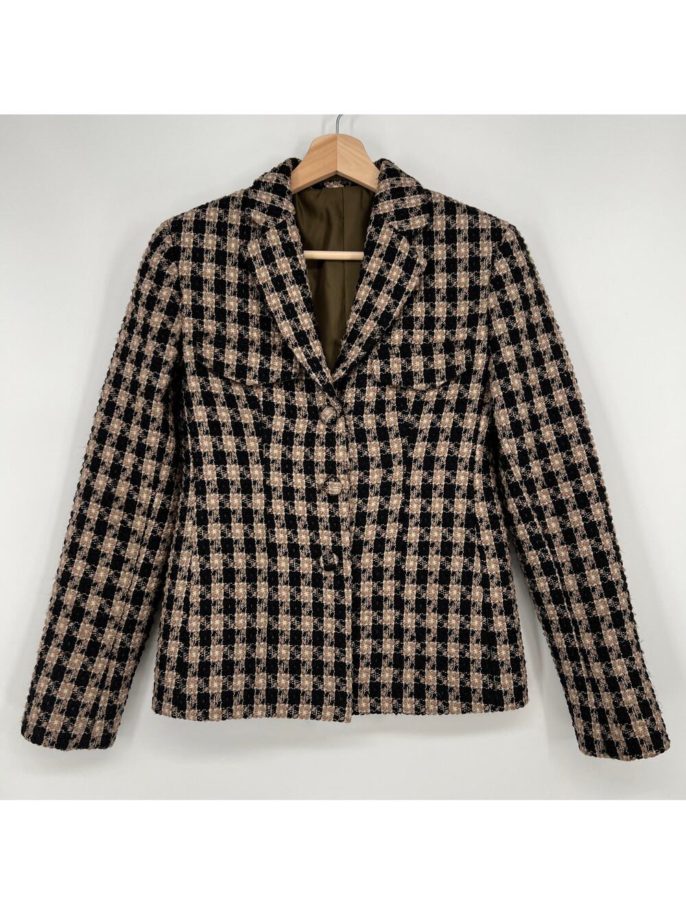 Embassy Fashion Bespoke Jacket Houndstooth Chunky Tweed Blazer Small Tan Black